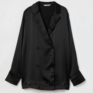 H&M Double Breasted Satin Shirt Blazer Black Size Small